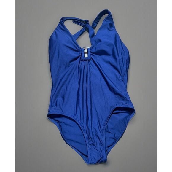Helen Jon Swimsuit Size Small Navy Blue Halter Buckle Detail One piece NWOT - Picture 1 of 7